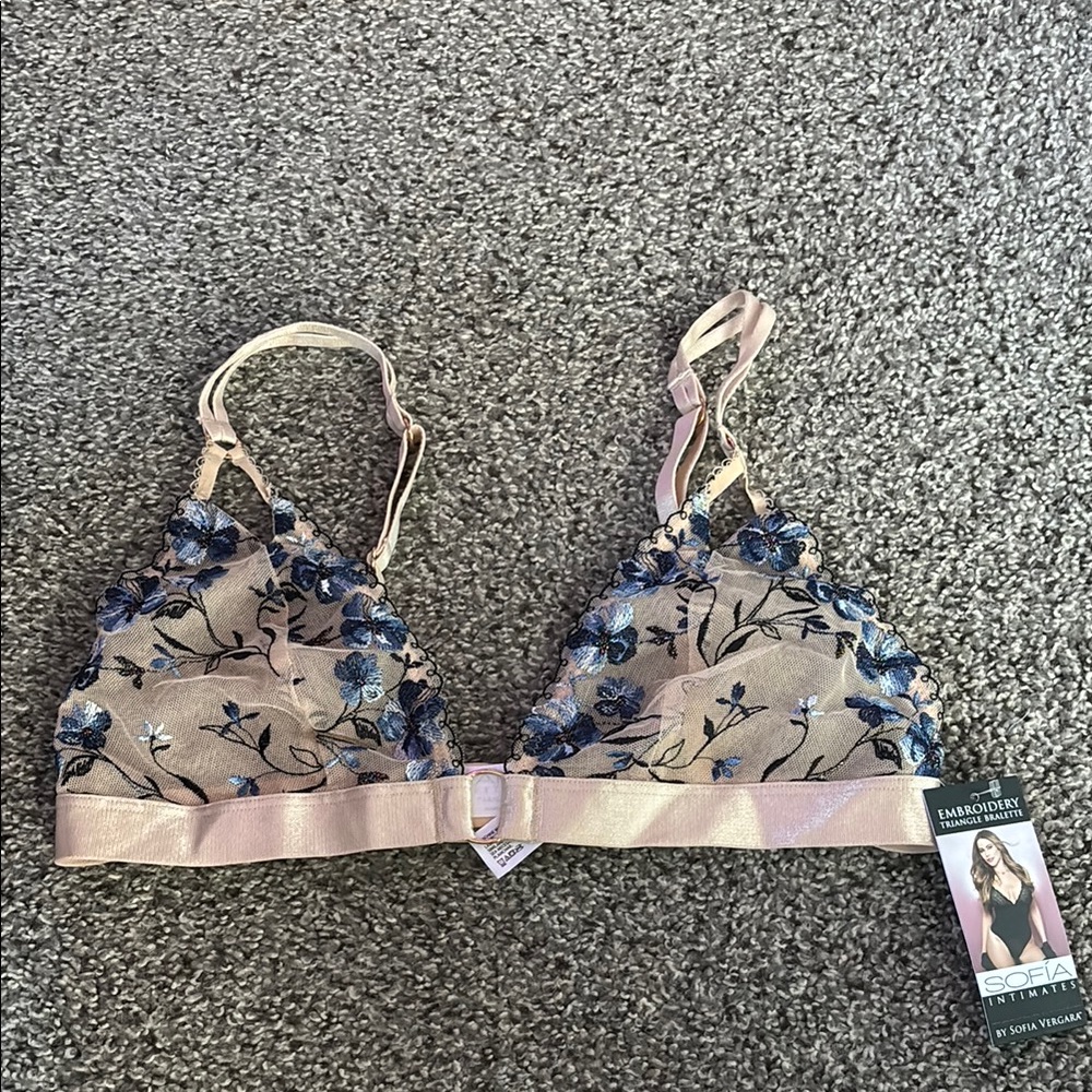 Sofia by Sofia Vergara Floral Lace Bralette - Blue and Tan